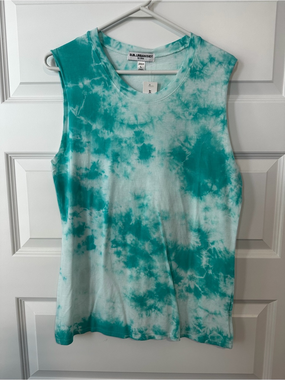 Sub_Urban Riot Teal and White Tie-Dye Tank Top